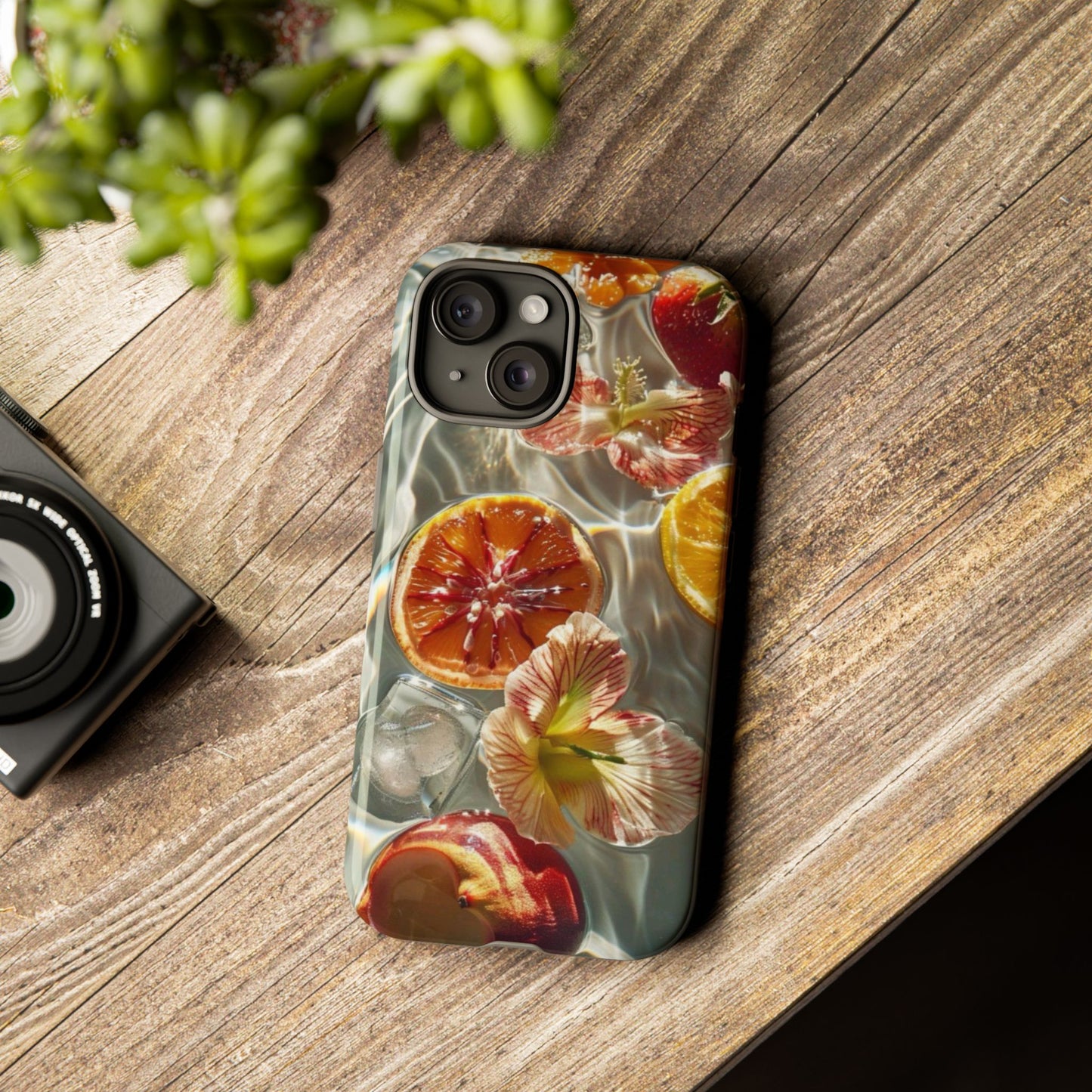 Citrus & Hibiscus Protective Phone Case – Summer Fruit Water Print Tough Case