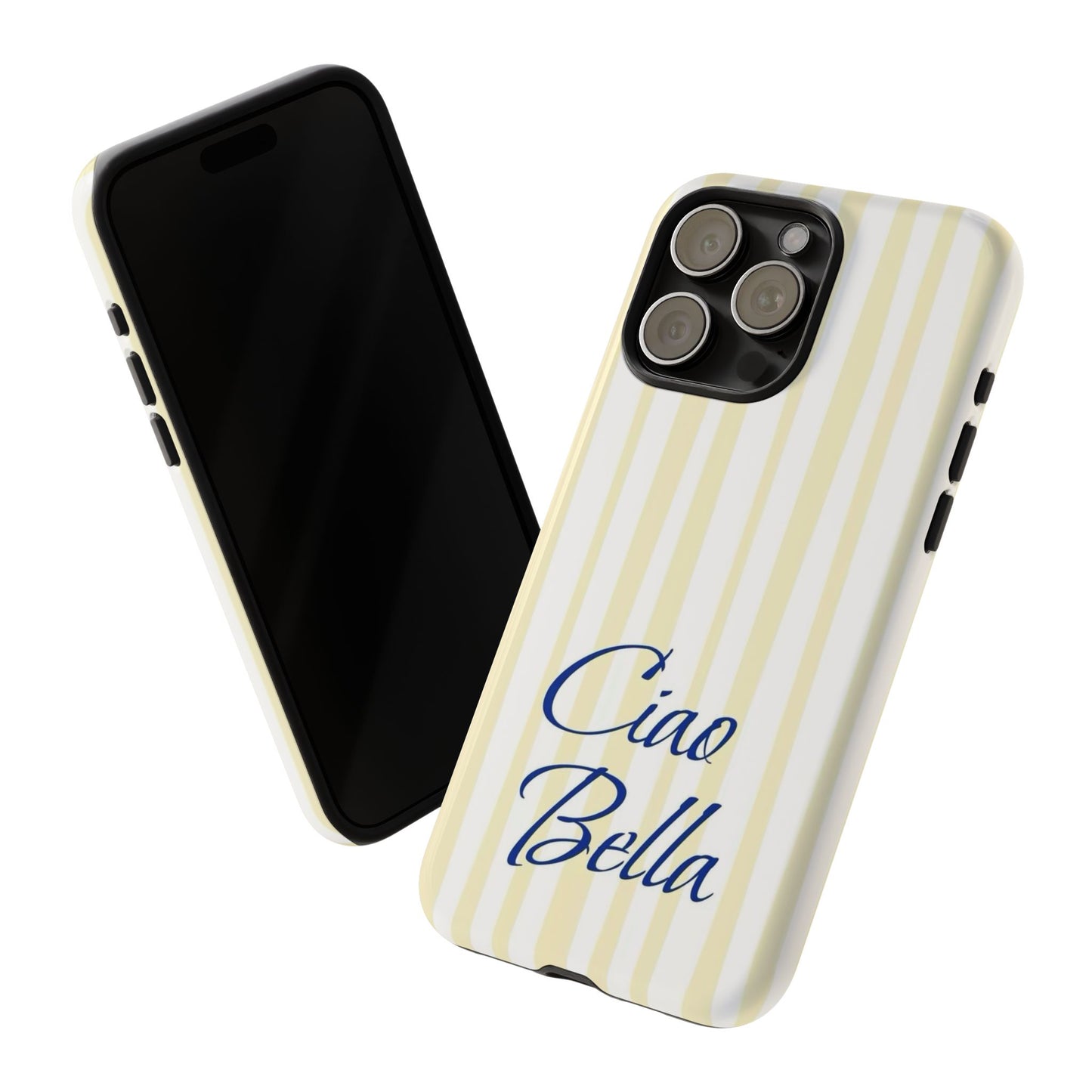 Ciao Bella Phone Case – Striped Elegant Italian Script Protective Cover