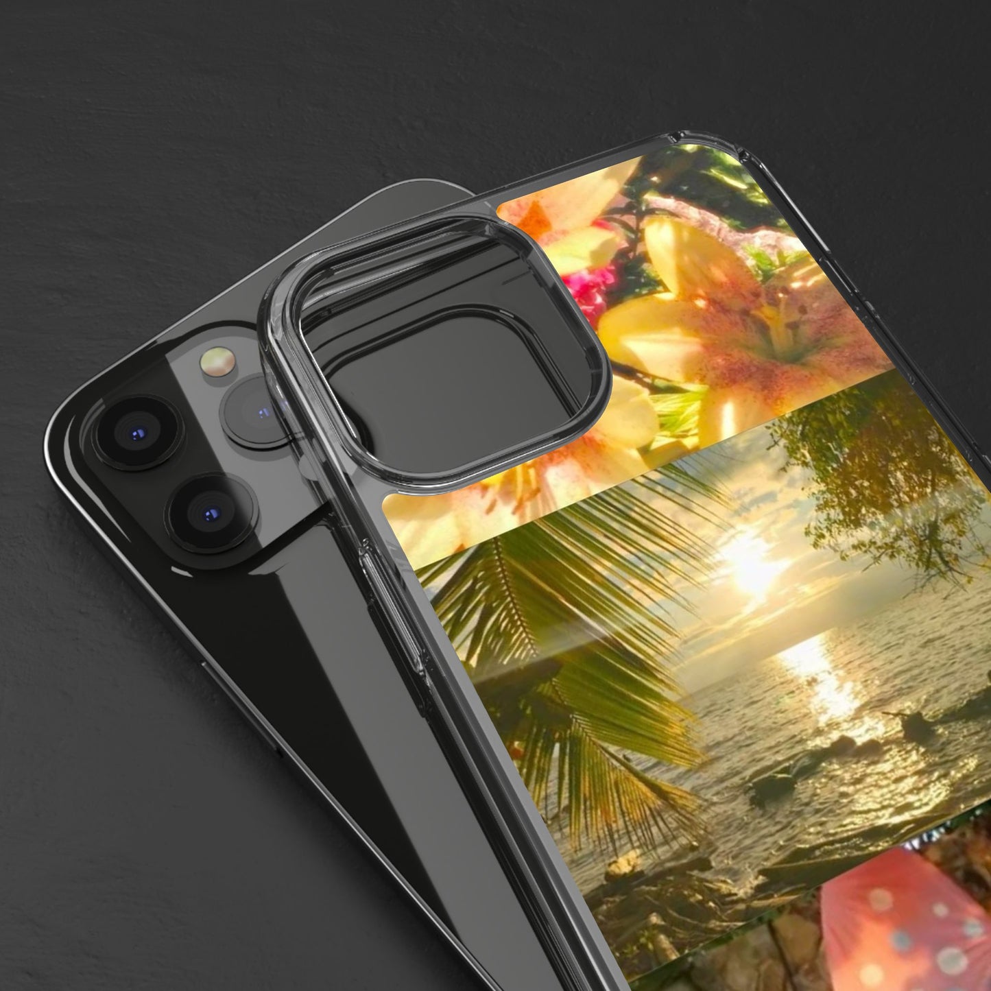 Tropical Sunset Phone Case — Floral Surfboard Clear iPhone Case