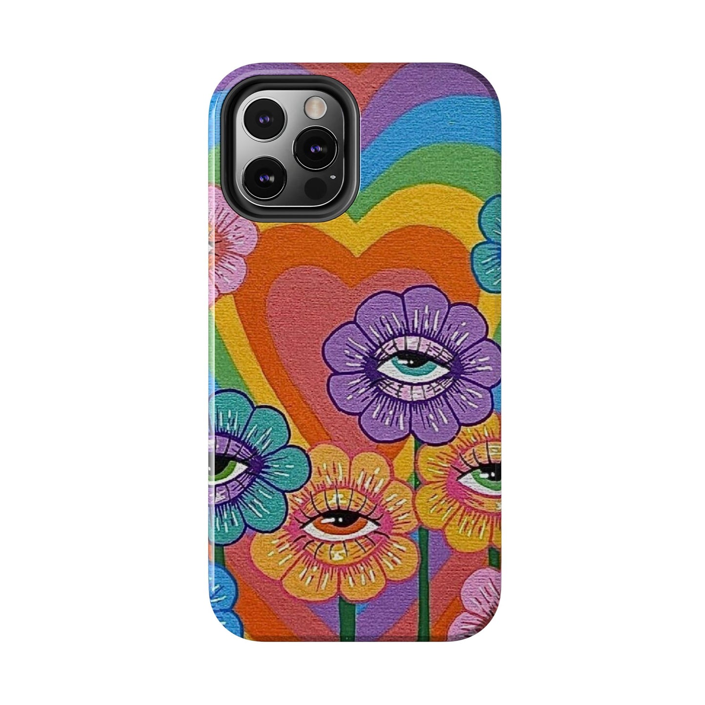 Psychedelic Eye Flower Tough Phone Case — Retro Rainbow Protective iPhone Cover
