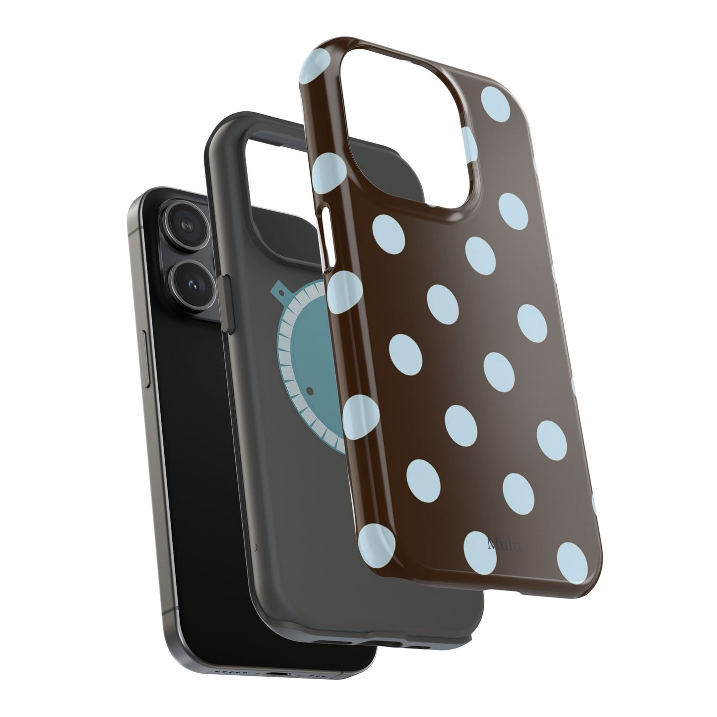 Polka Dot Magnetic Phone Case — Brown with Light Blue Dots, Impact-Resistant