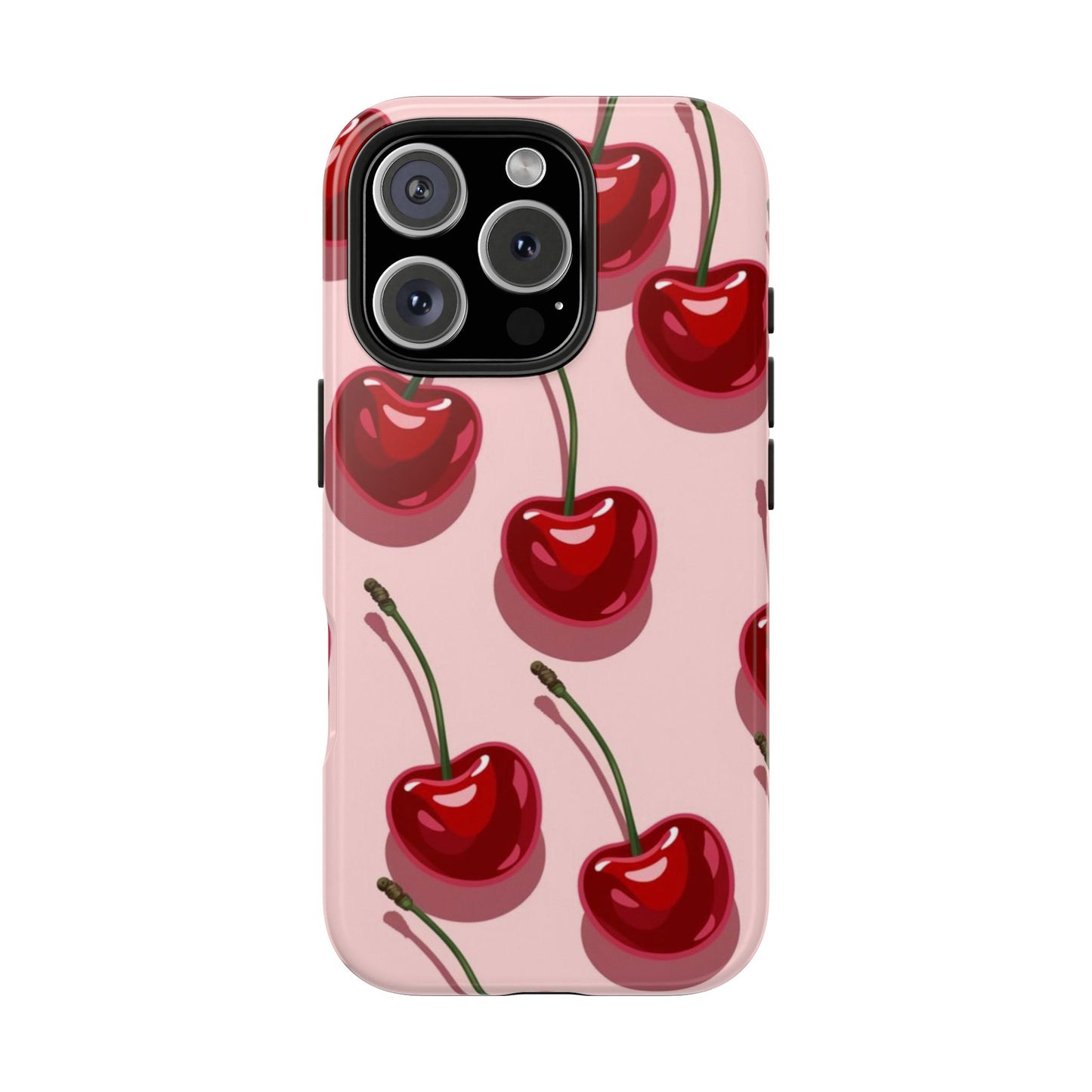 Cherry Pattern Tough Phone Case — Retro Pink Cherry Print Protective Phone Case