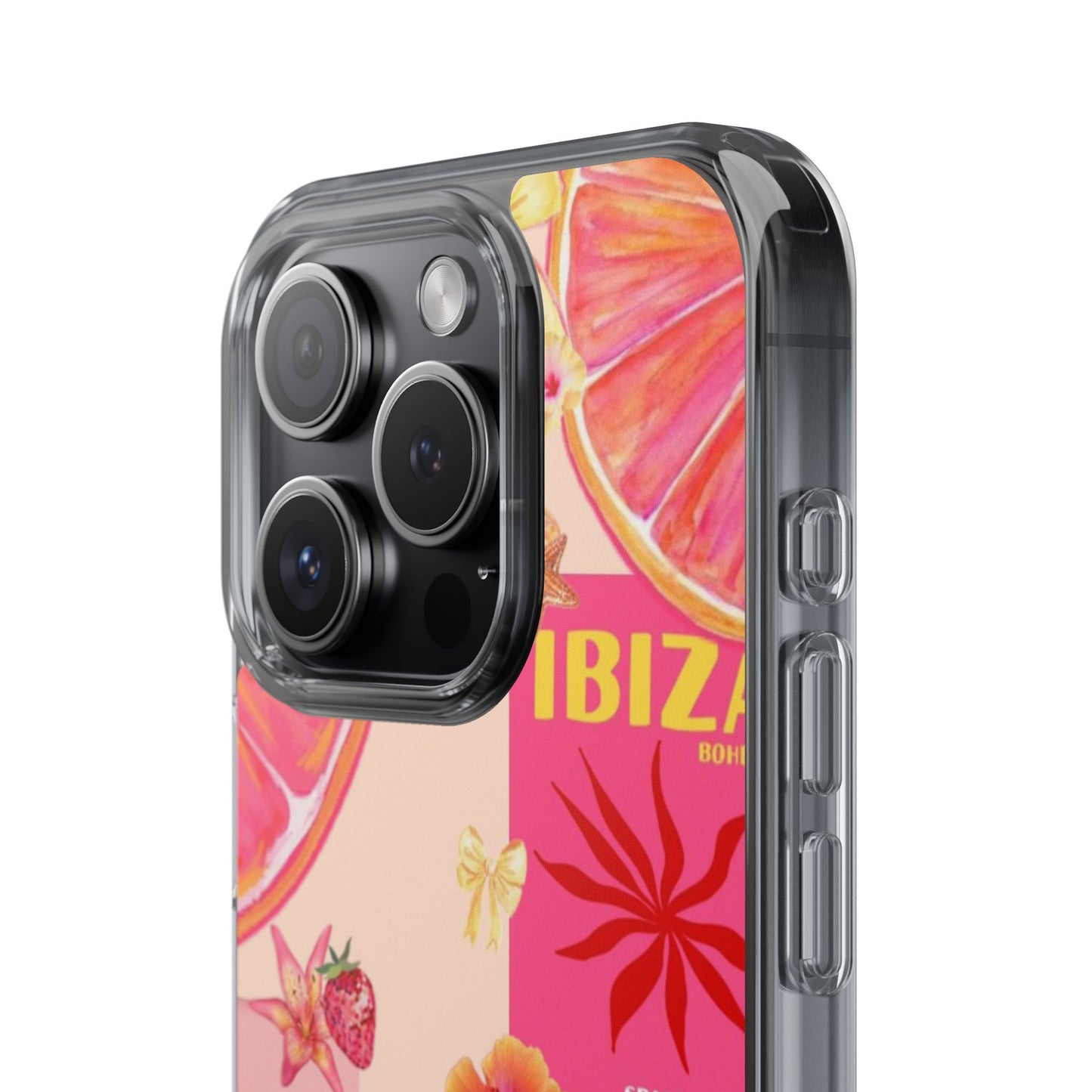 Clear Impact Phone Case — Pink Ibiza Citrus Floral Design