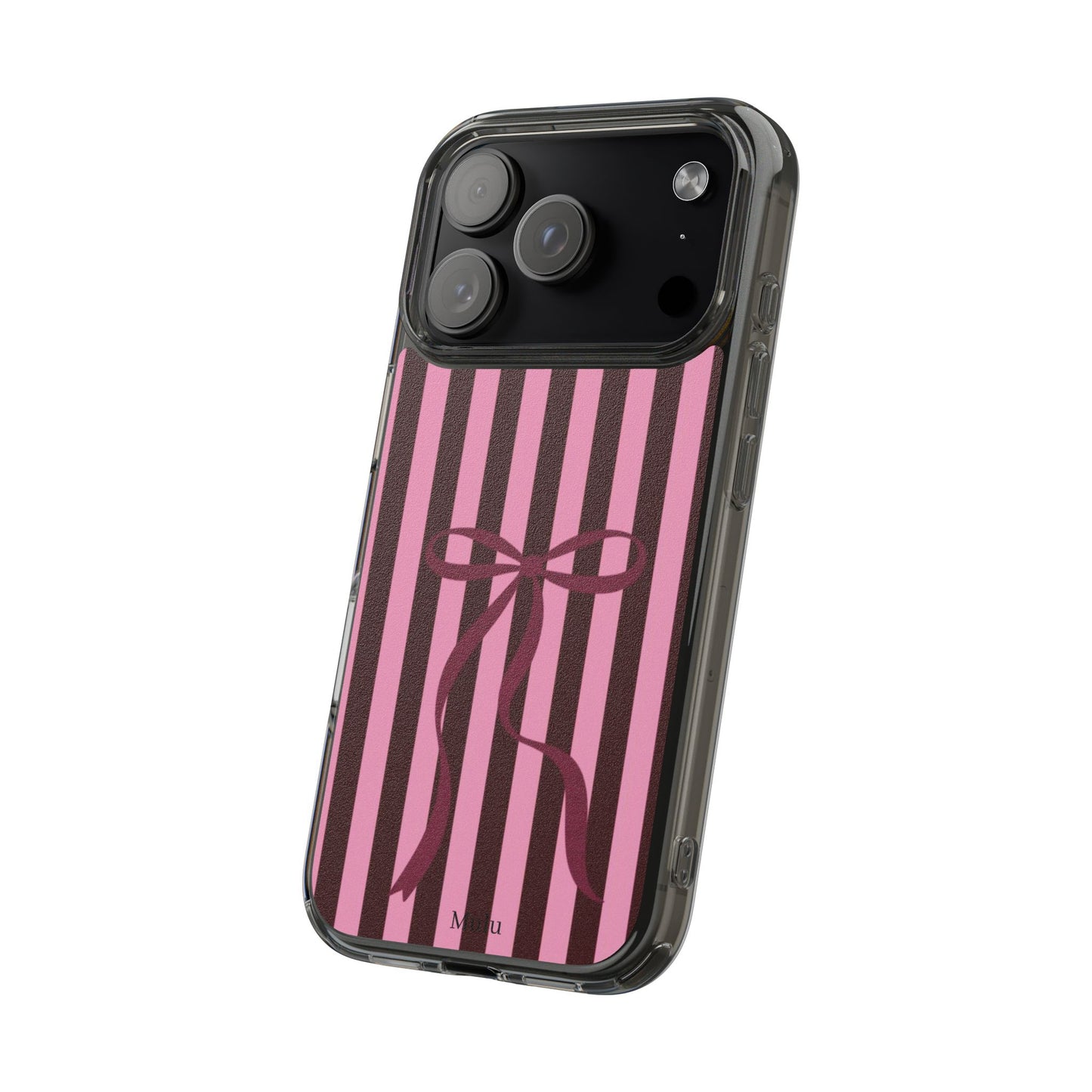 Pink Striped Ribbon Clear Impact-Resistant Phone Case