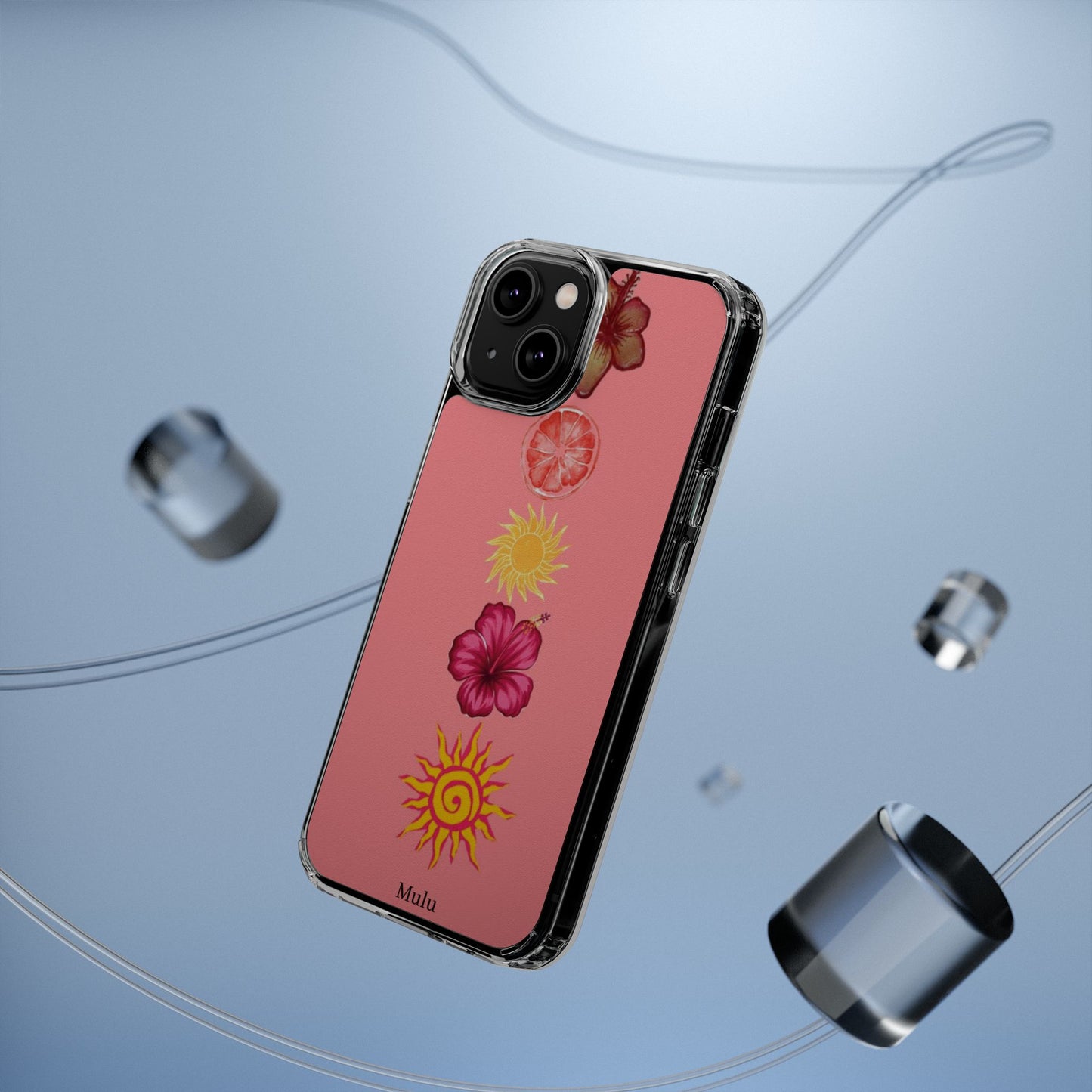 Clear Impact-Resistant Phone Case — Tropical Sun & Hibiscus Floral Design