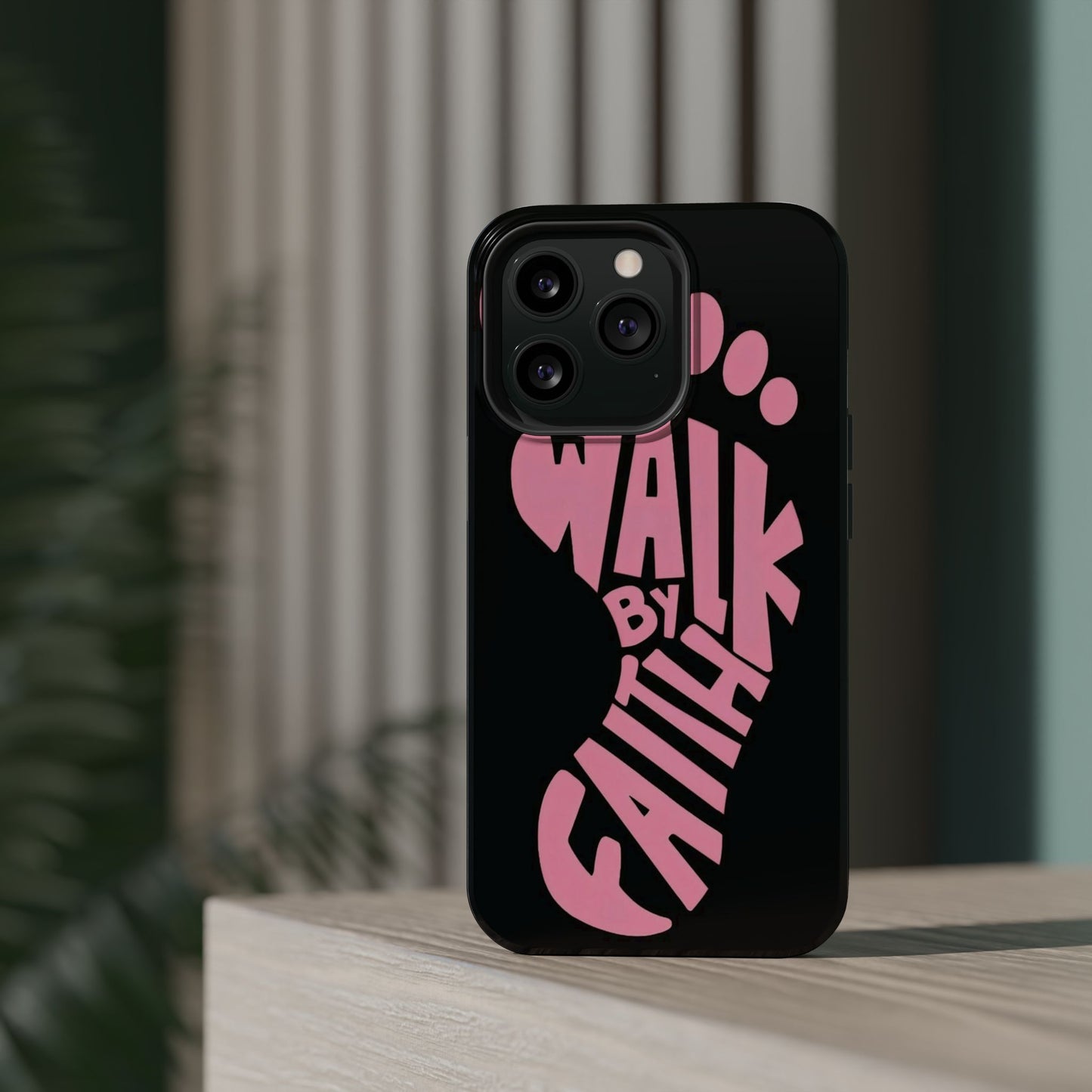 Phone Case — "Walk By Faith" Pink Footprint Magnetic Impact-Resistant Case