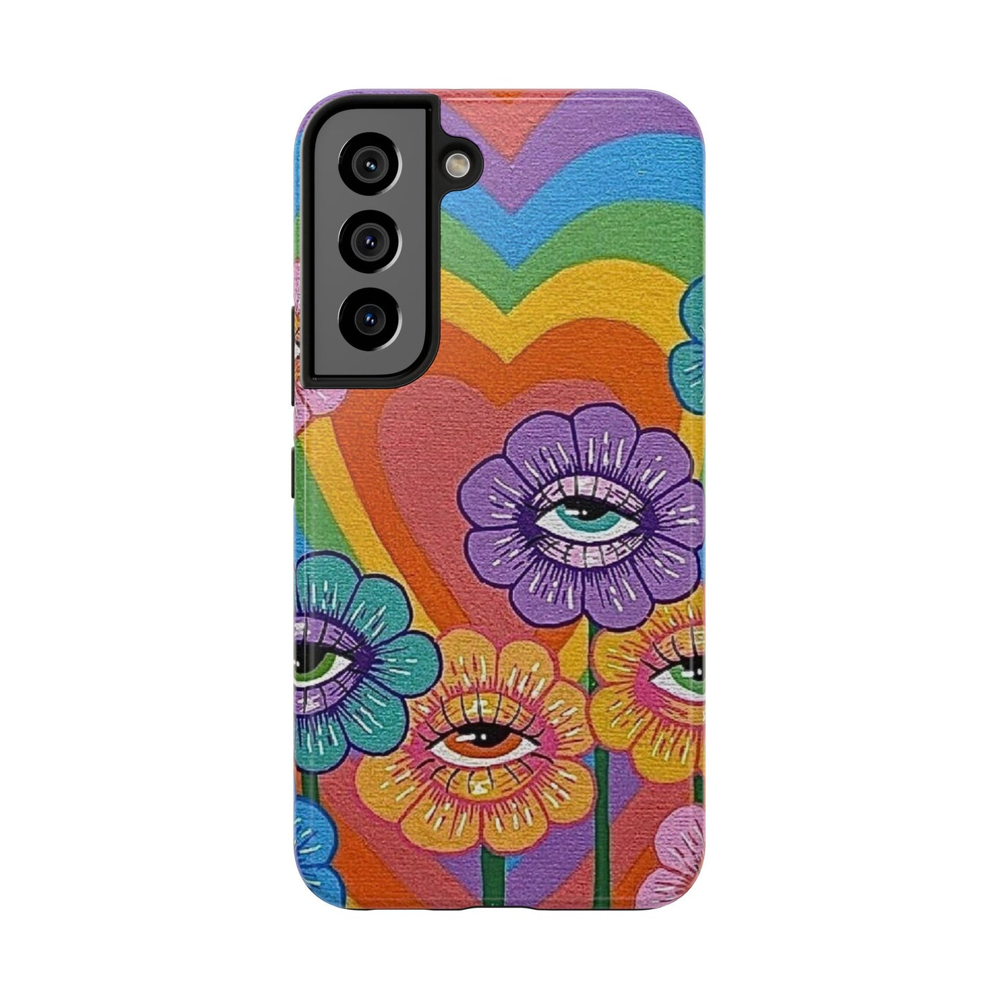 Psychedelic Eye Flower Tough Phone Case — Retro Rainbow Protective iPhone Cover