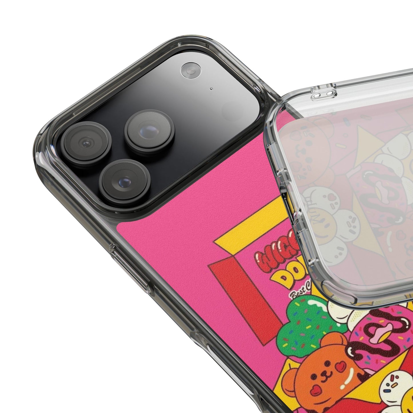 Donut Box Cute Phone Case — Clear Impact‑Resistant iPhone Cover with Smiling Donuts