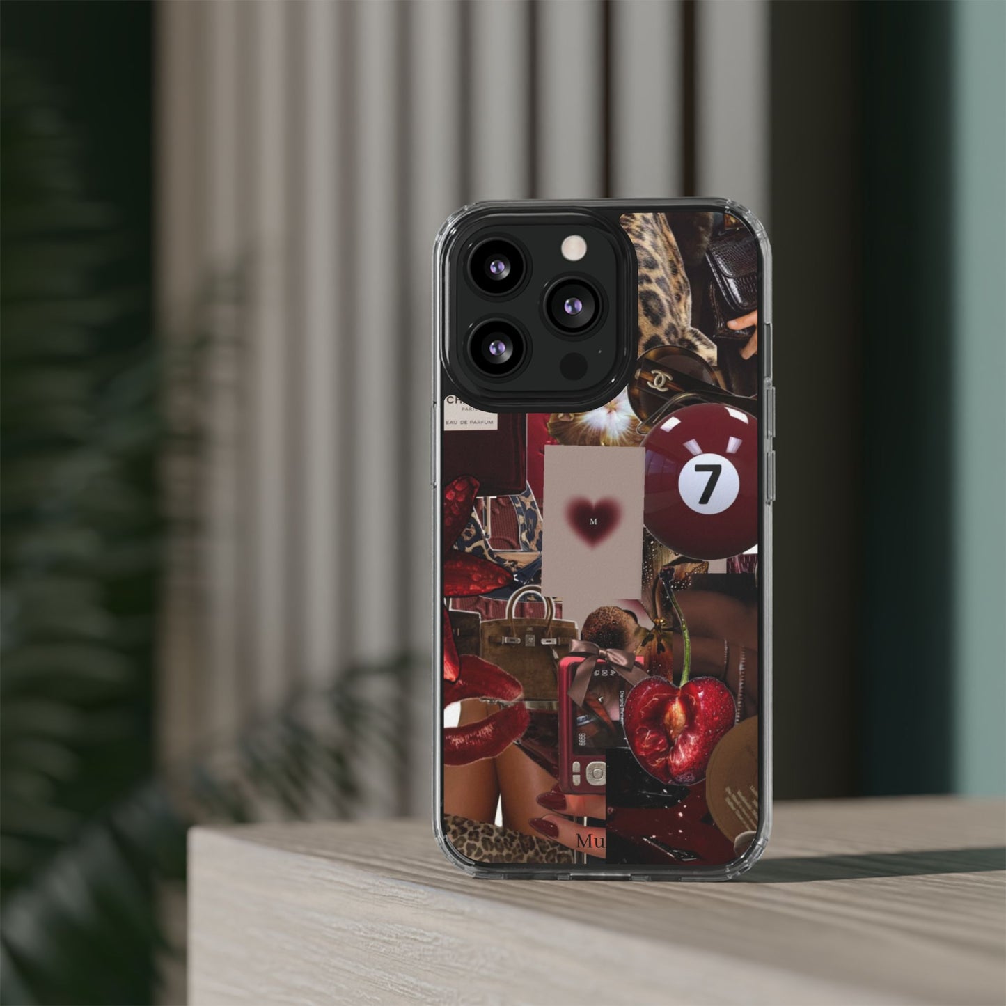 Clear Impact-Resistant Phone Case — Retro Cherry Collage Design