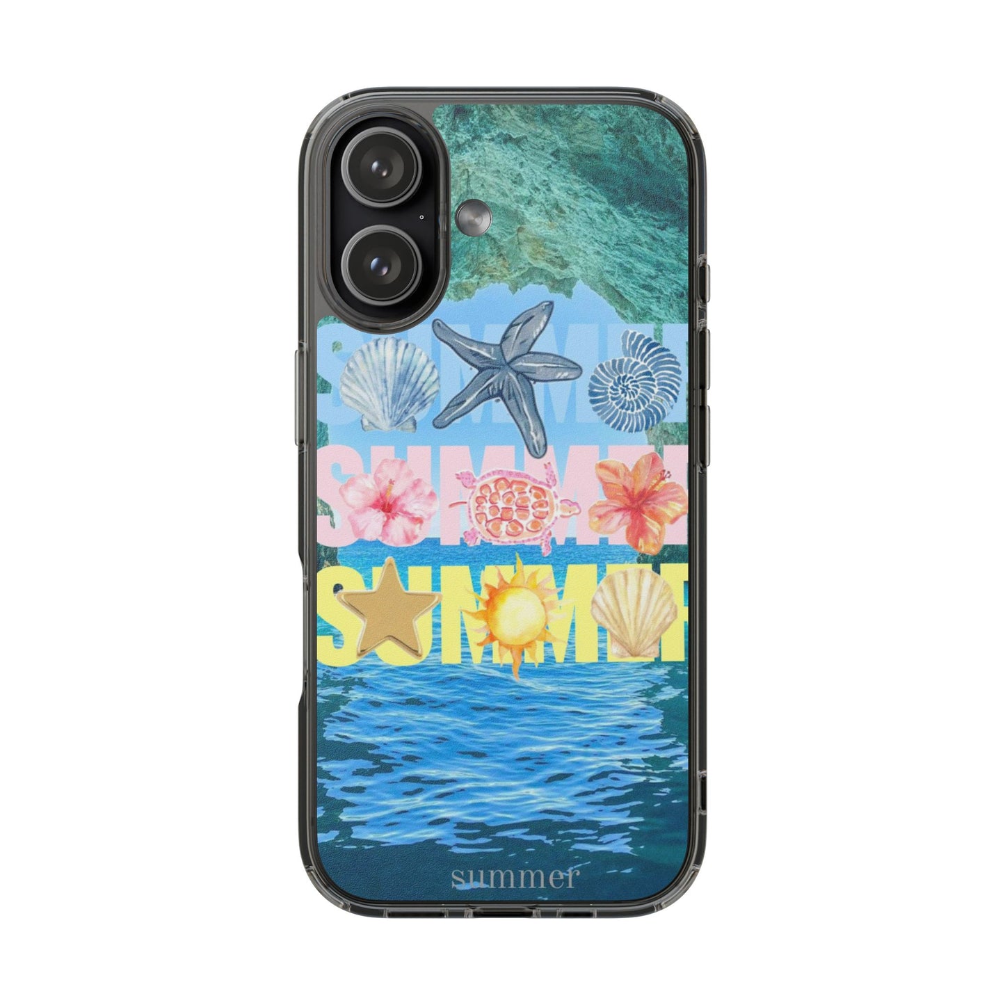 Clear Summer Beach Phone Case — Impact‑Resistant Tropical Design