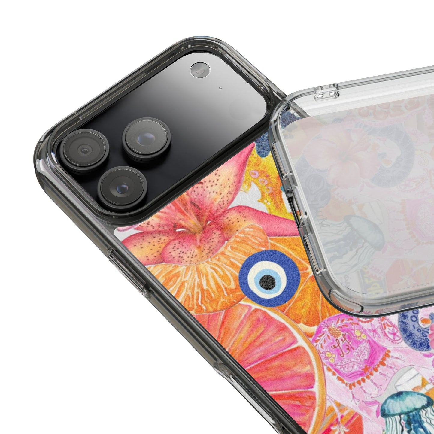Clear Impact-Resistant Phone Case — Colorful Tropical Collage Design
