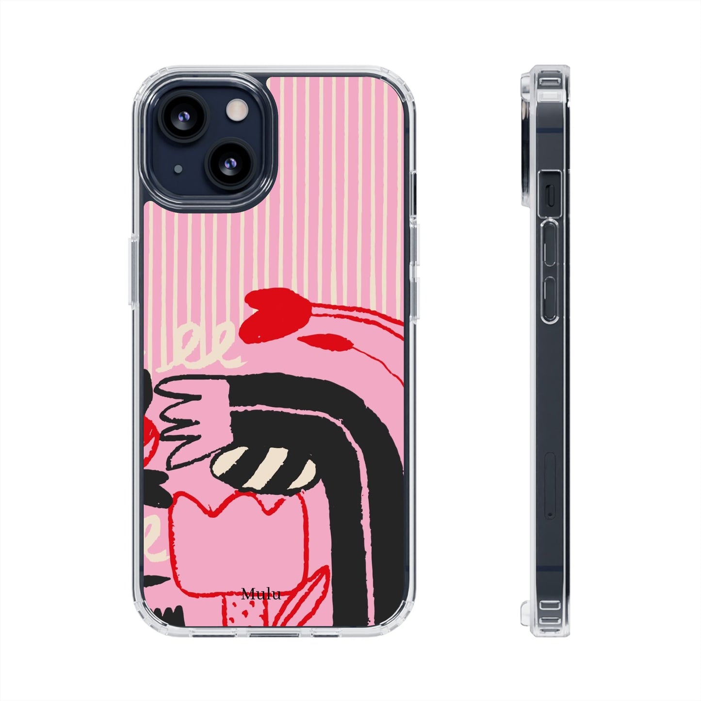 Clear Impact-Resistant Case — Pink Cute Heart Cartoon Design