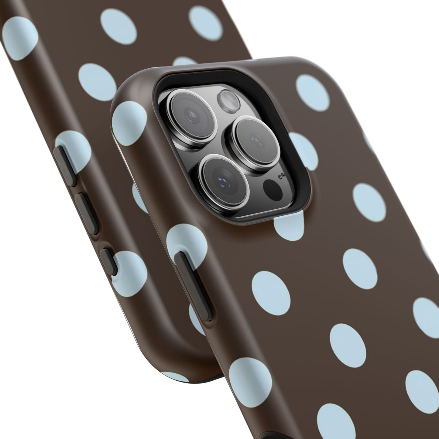 Polka Dot Magnetic Phone Case — Brown with Light Blue Dots, Impact-Resistant