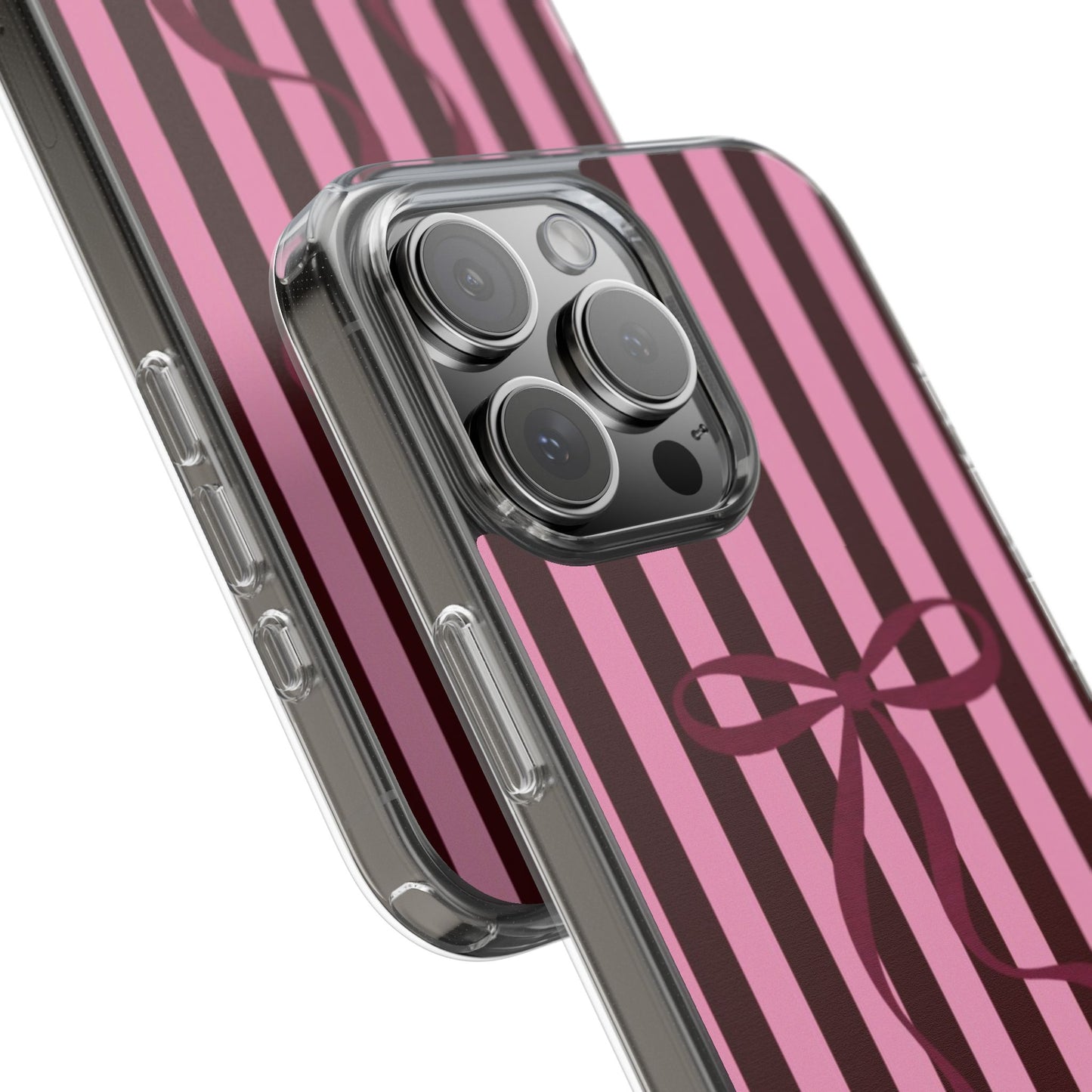 Pink Striped Ribbon Clear Impact-Resistant Phone Case