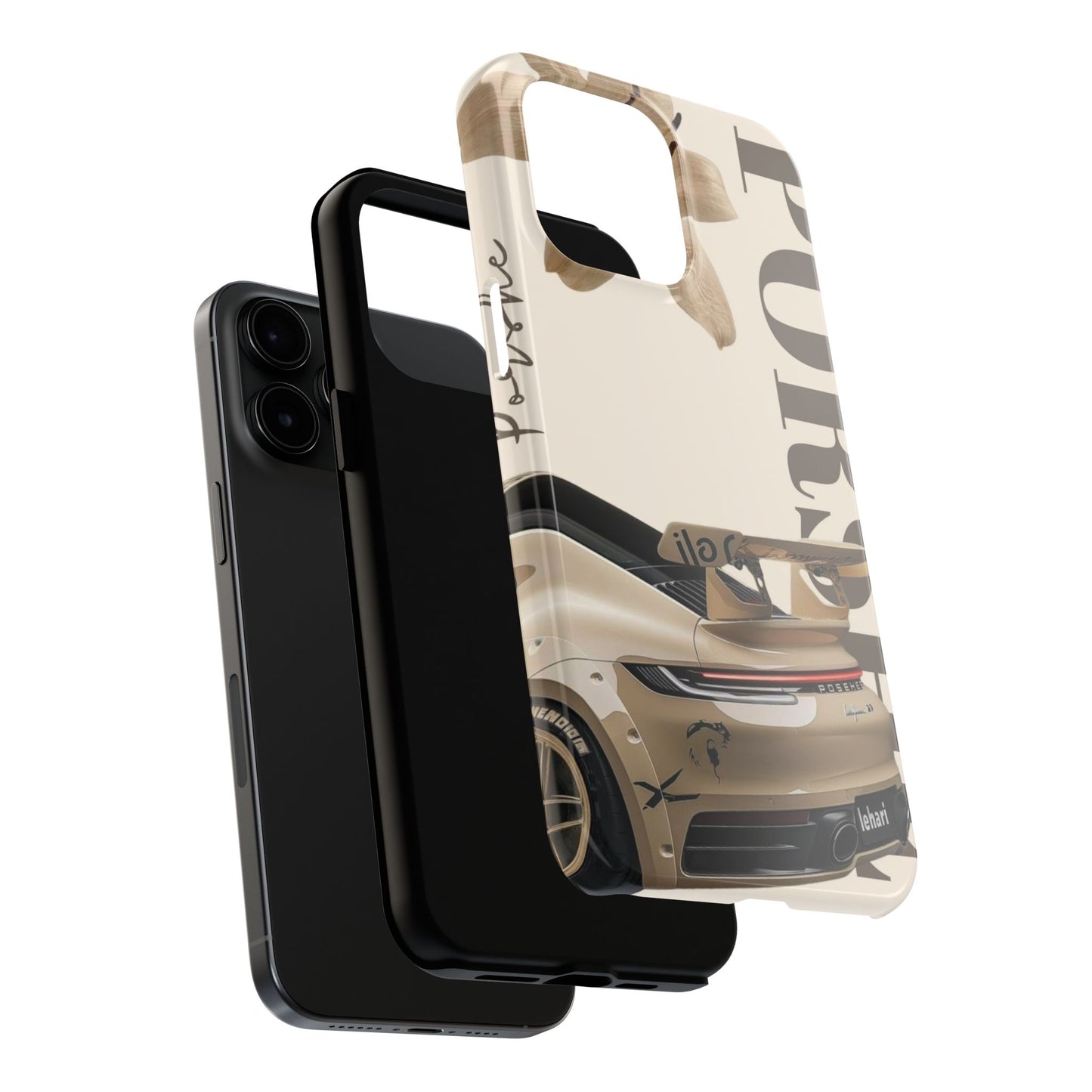 Tough Phone Case — Beige Sports Car Design with 'Tourist' Typography