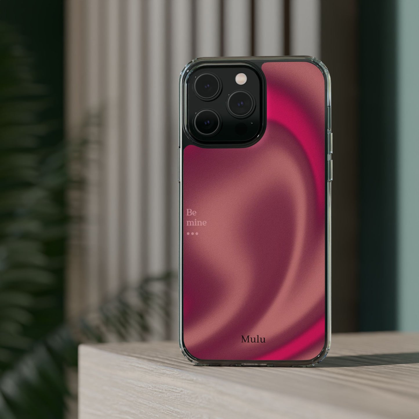 Clear Impact Phone Case — Pink Satin Swirl "Be mine" Design