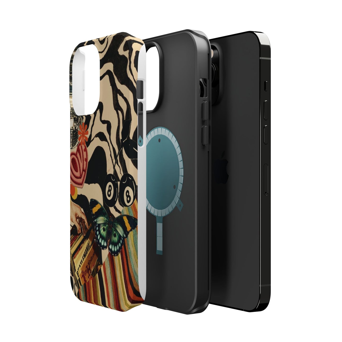 Phone Case — Retro Collage Magnetic Impact-Resistant Case with Butterfly & Zebra Print