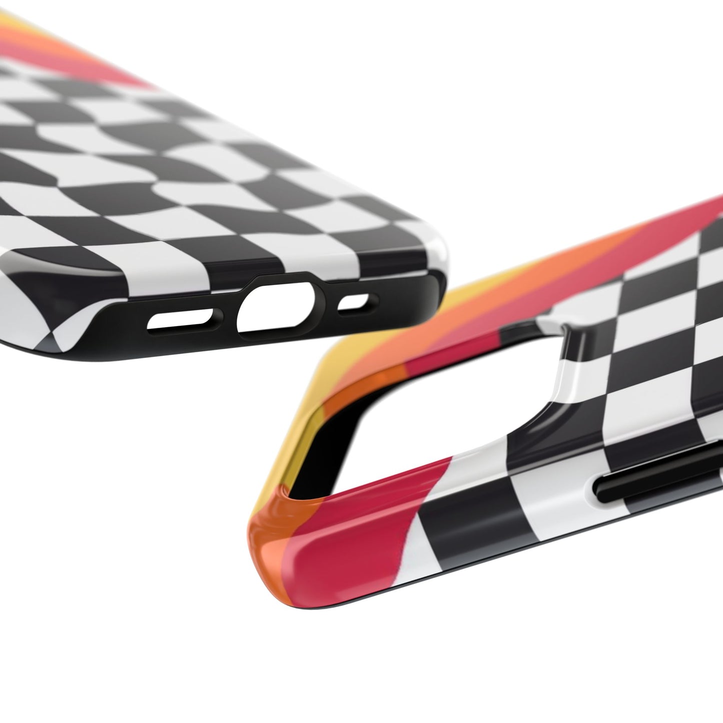 Retro Wavy Checkerboard Tough Phone Case — Rainbow Surf Skate Design