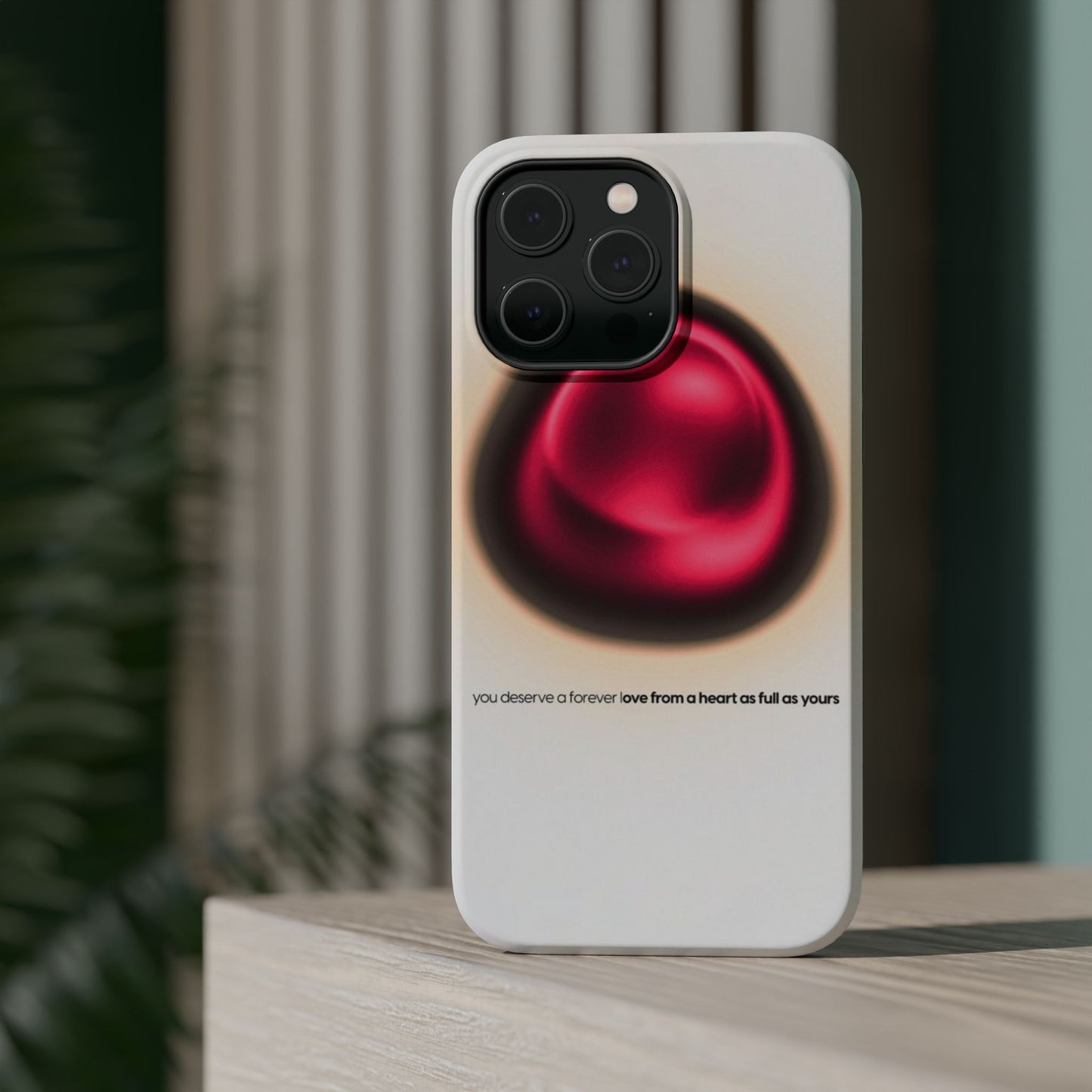 Protective Phone Case — Red Pearl Heart Design with 'You deserve a forever love' Text