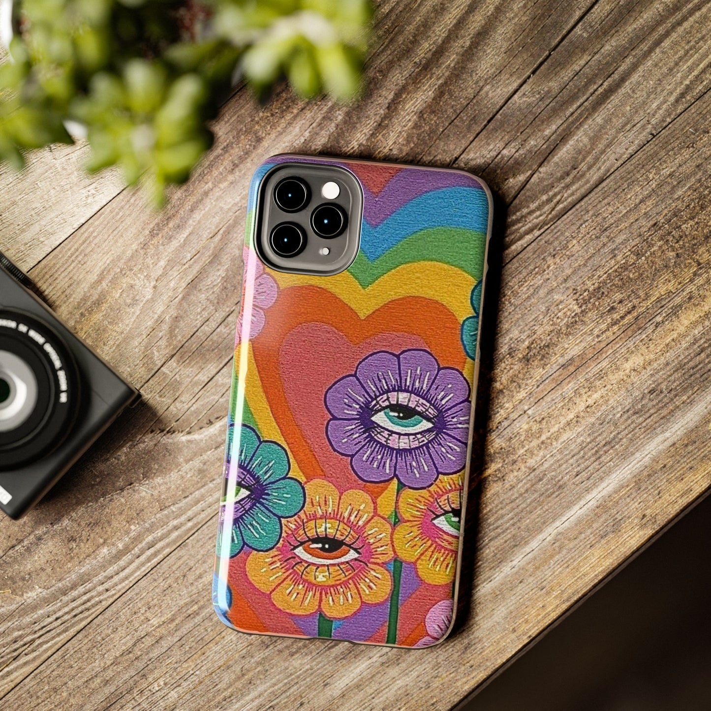 Psychedelic Eye Flower Tough Phone Case — Retro Rainbow Protective iPhone Cover