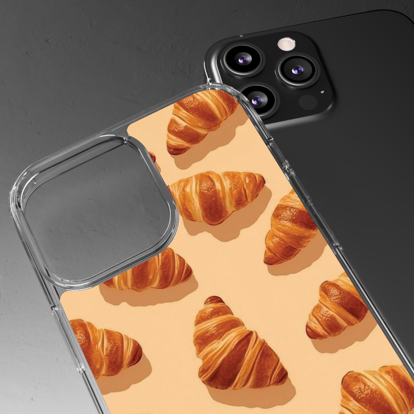 Croissant Pattern Clear Phone Case — Bakery-themed Transparent iPhone Cover