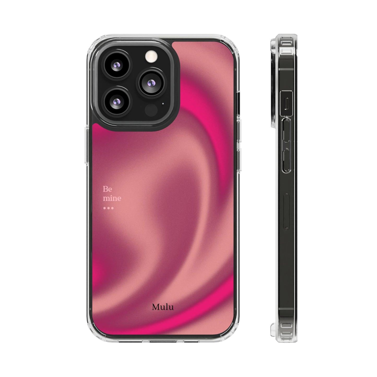 Clear Impact Phone Case — Pink Satin Swirl "Be mine" Design