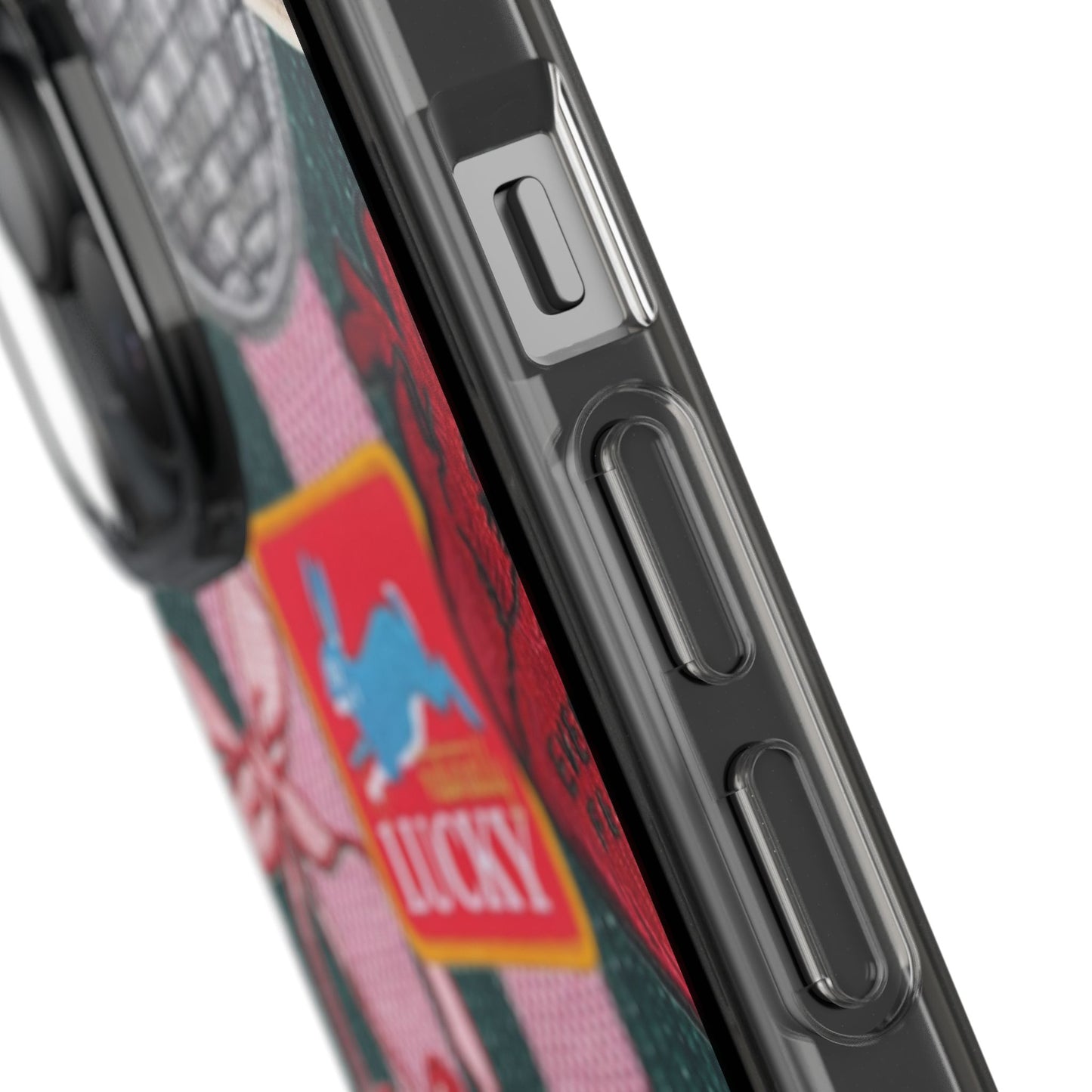 Clear Impact-Resistant Phone Case — Retro Patchwork Stickers (Lucky, Cherries, Silly Goose)