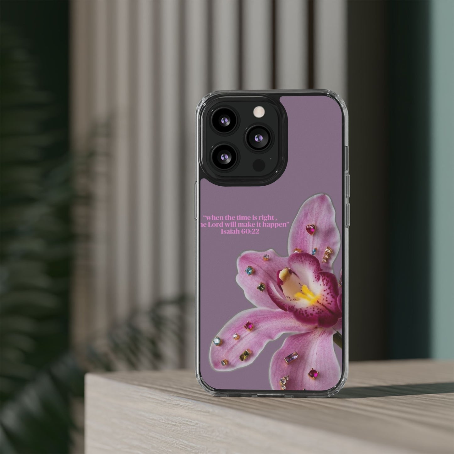 Clear Floral Impact-Resistant Phone Case — "When the time is right" Rose Orchid Design