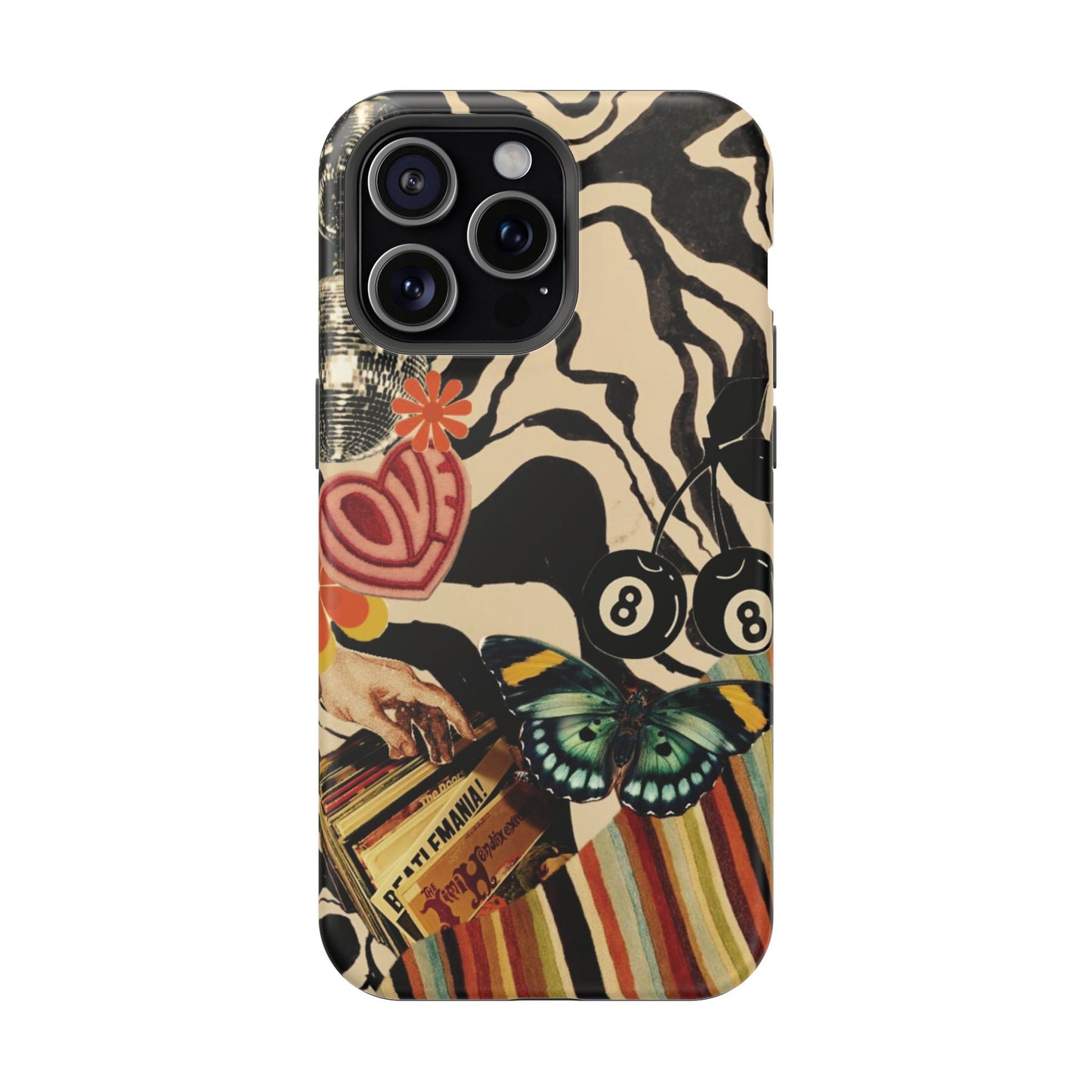 Phone Case — Retro Collage Magnetic Impact-Resistant Case with Butterfly & Zebra Print