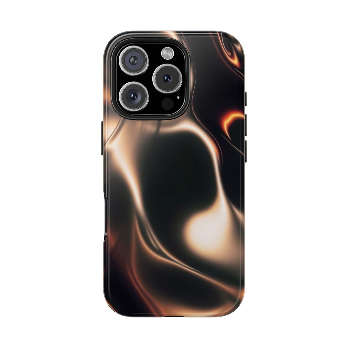 Abstract Liquid Glow Tough Phone Case — Black & Bronze Swirl Protective Cover
