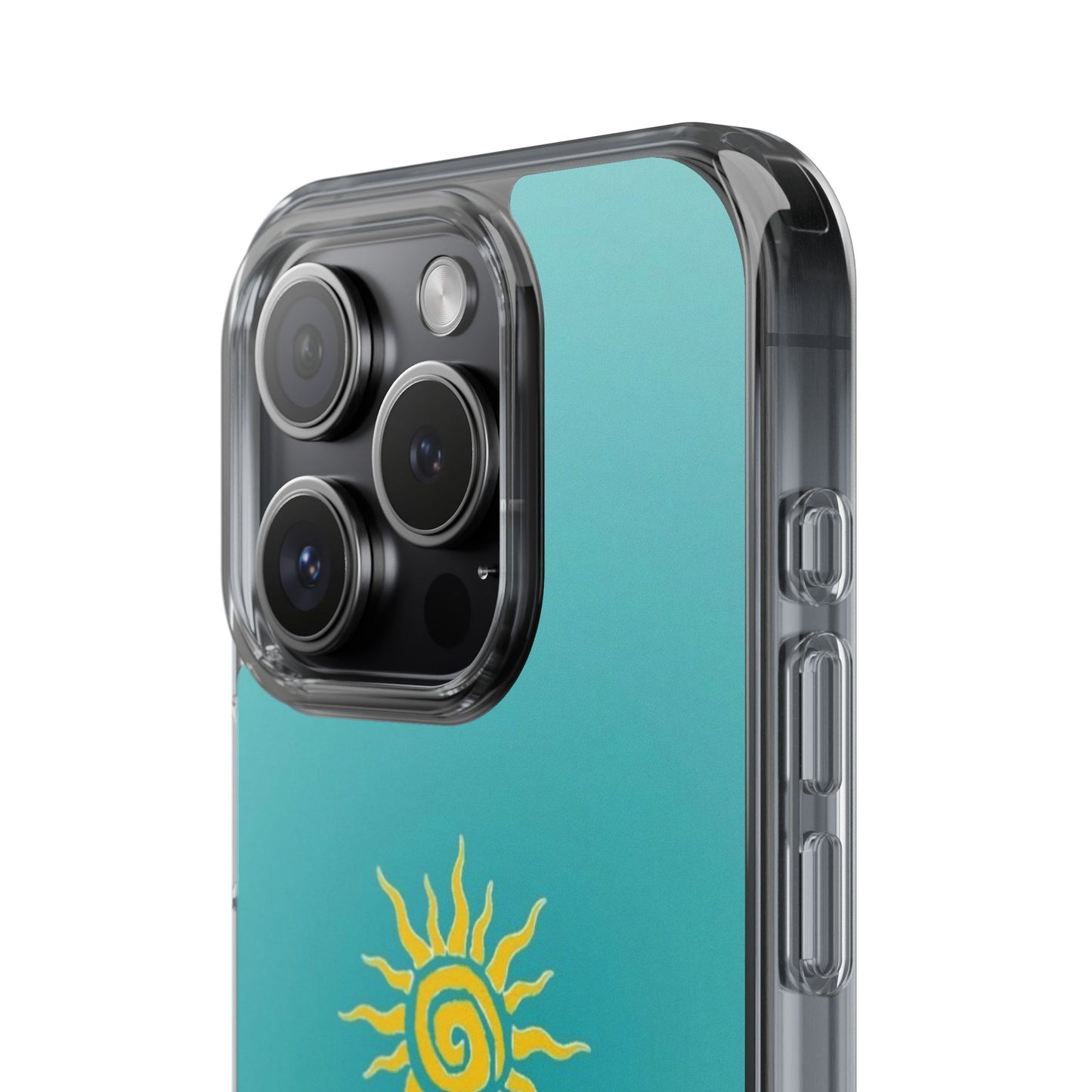 Clear Impact-Resistant Phone Case — Yellow Sun on Teal Gradient