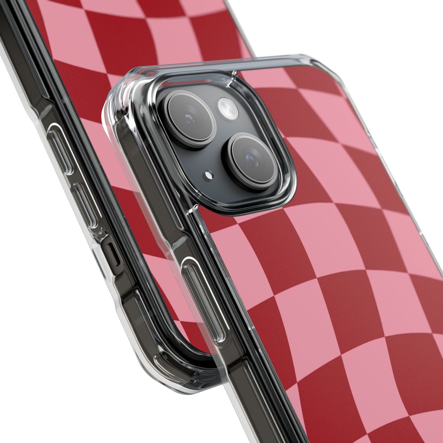 Clear Magnetic Phone Case — Red & Pink Wavy Check Pattern