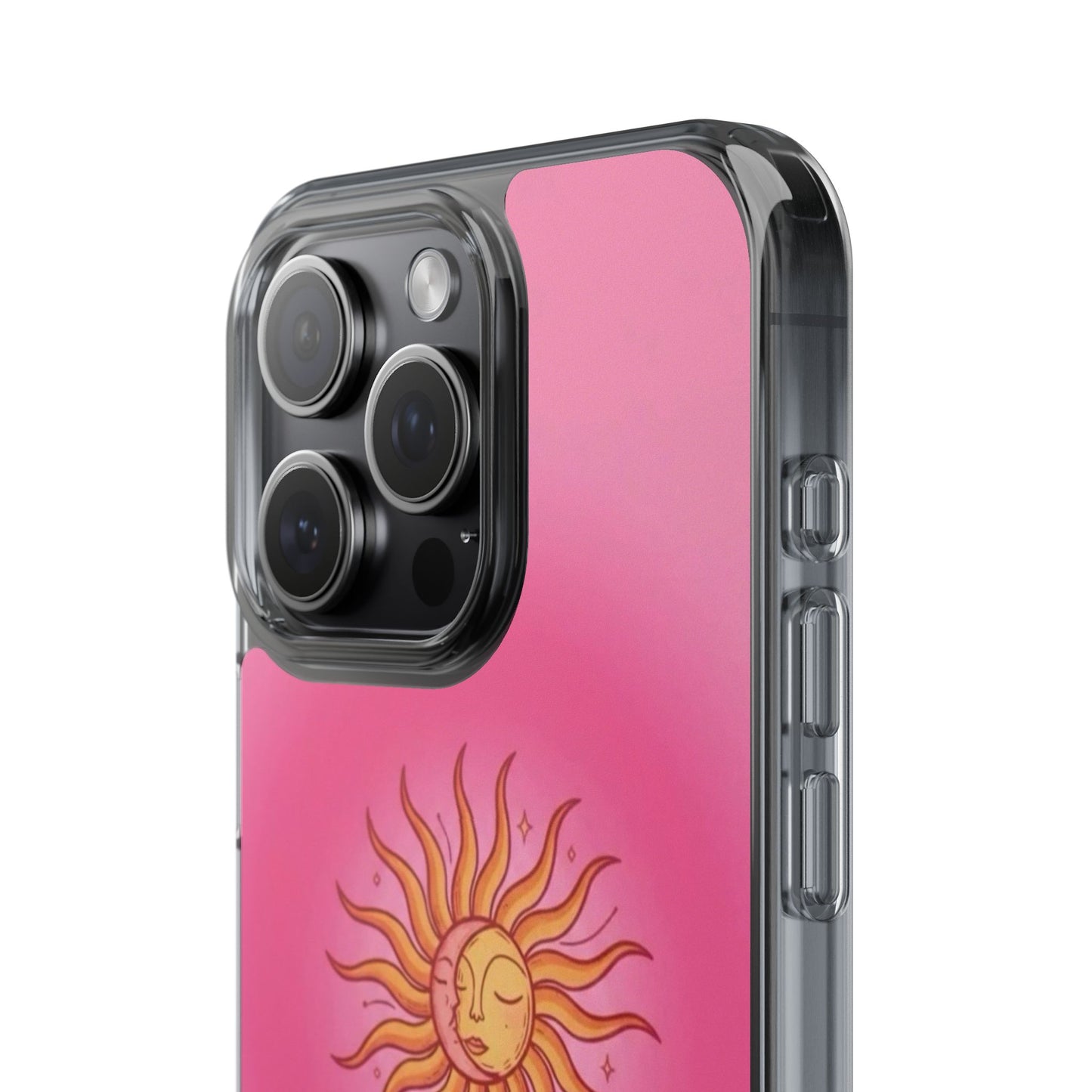 Pink Sun Phone Case — Radiant Sunburst Impact-Resistant Clear Case