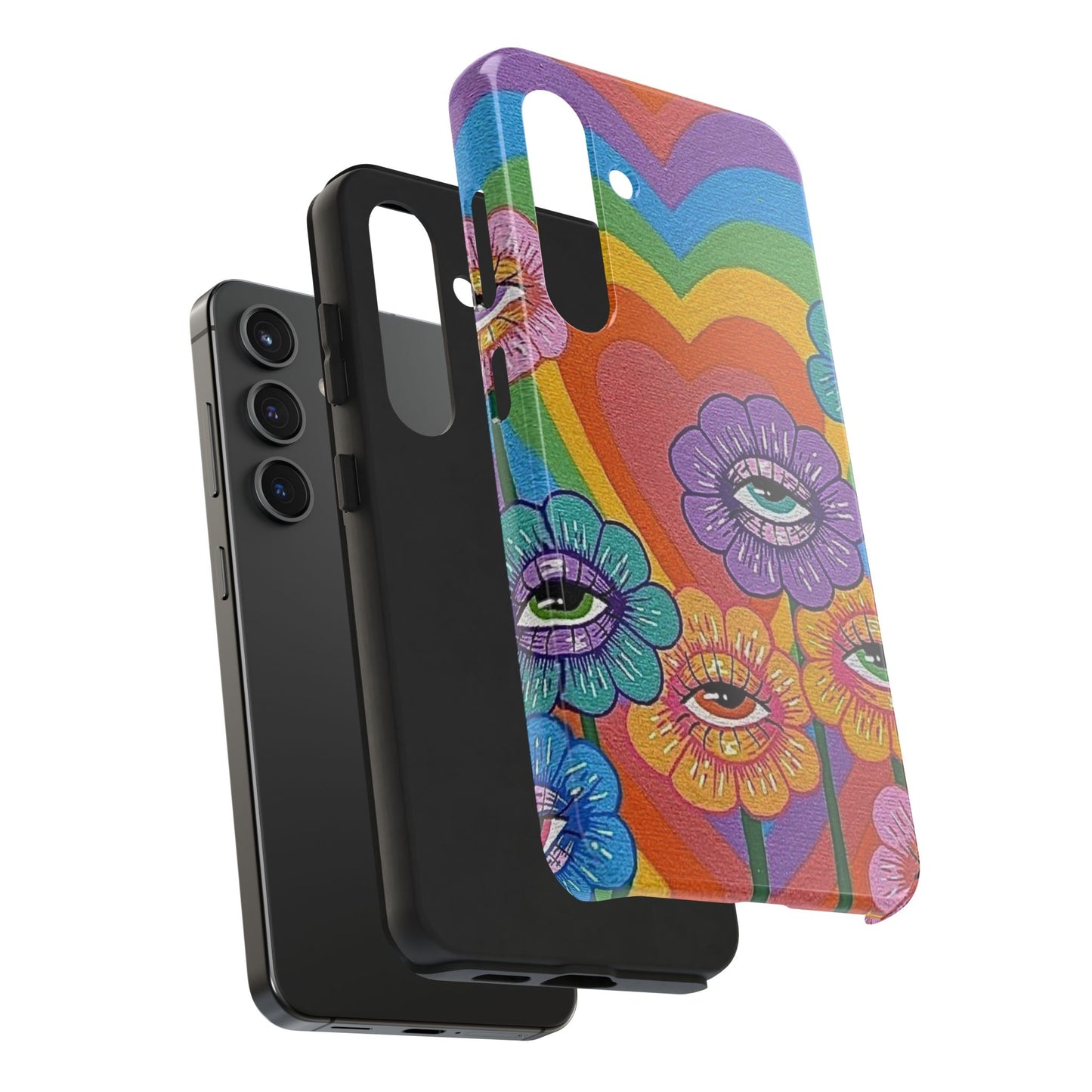Psychedelic Eye Flower Tough Phone Case — Retro Rainbow Protective iPhone Cover