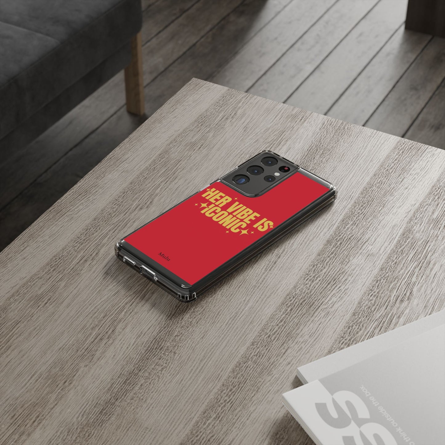 Clear Impact-Resistant Phone Case — "Her Vibe Is Iconic" Red Protective Cover