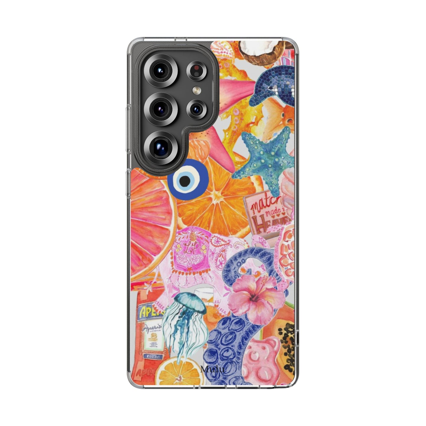 Clear Impact-Resistant Phone Case — Colorful Tropical Collage Design