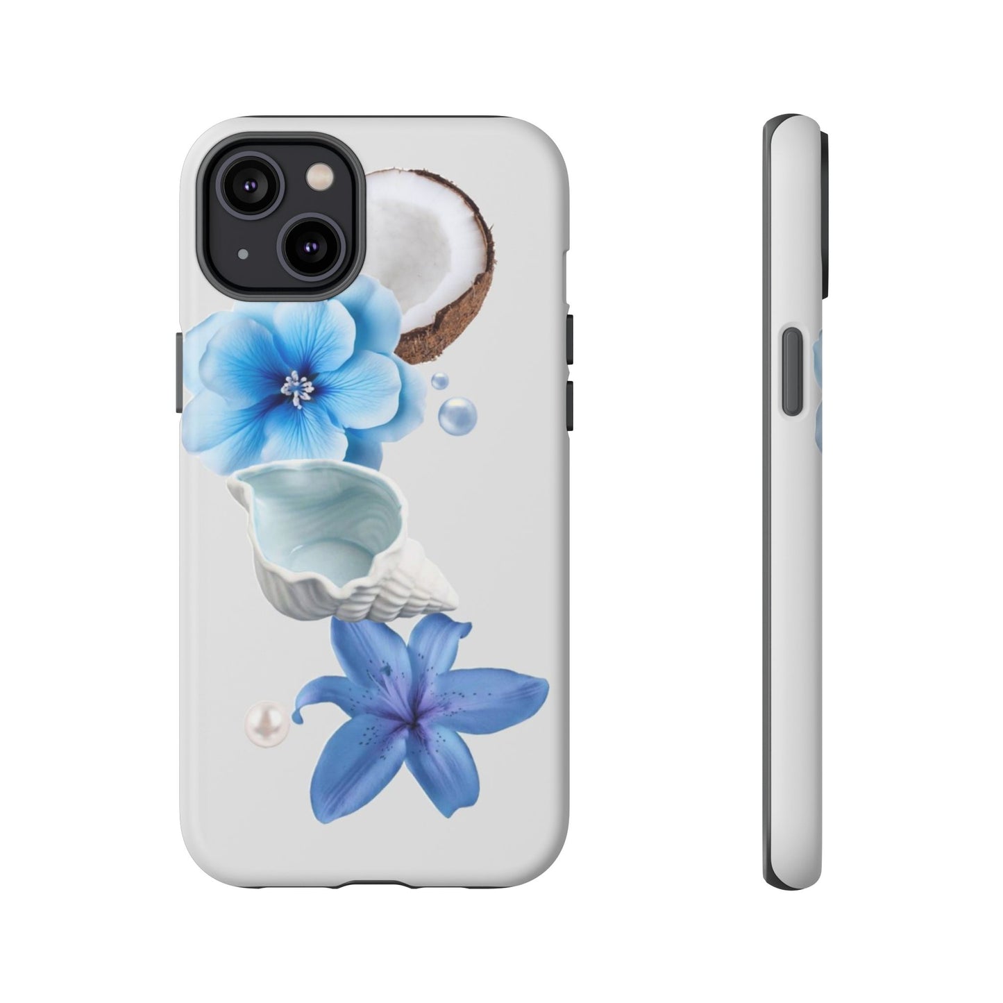 Tropical Blue Floral Phone Case — Coconut, Shell & Starfish Design