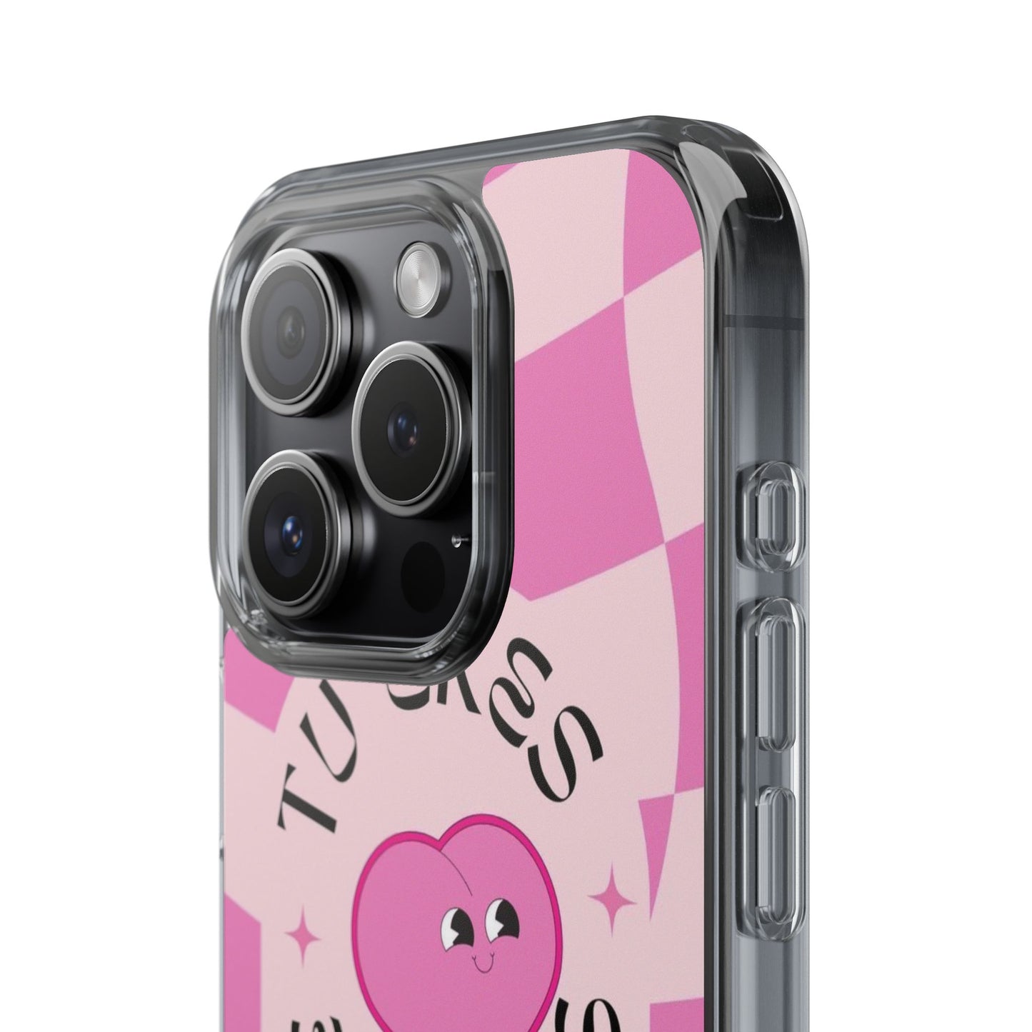 Clear Impact-Resistant Phone Case — Pink Checkerheart “Tu Eres Suficiente” Design