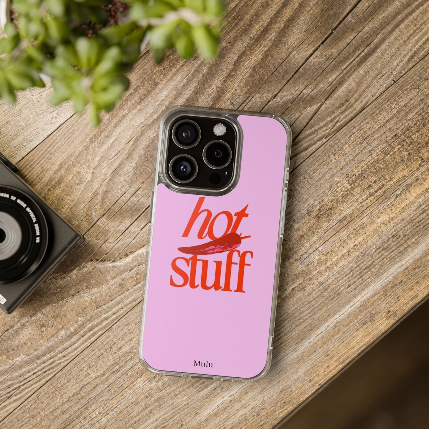 Hot Stuff Clear Impact Phone Case — Pink Retro Typography iPhone Cover