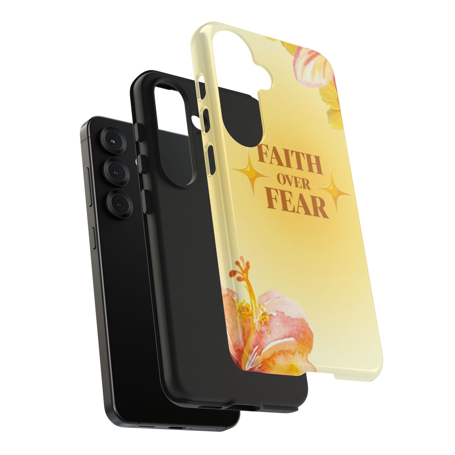 Faith Over Fear Tough Phone Case — Floral Yellow Protective Cover