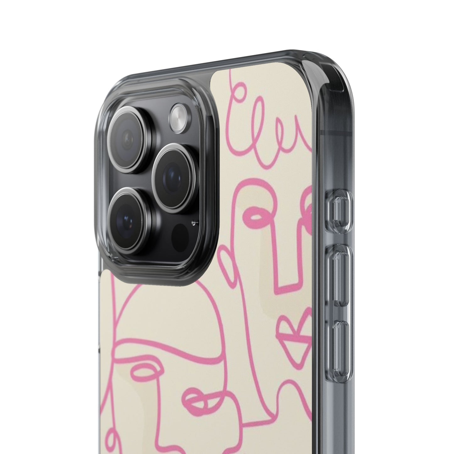 Clear Impact-Resistant Phone Case — Pink Minimalist Line Faces Design