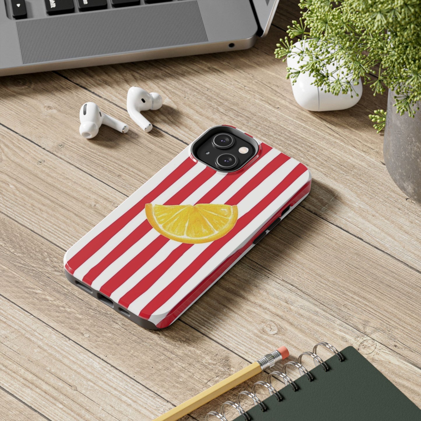 Lemon Slice Red & White Stripe Tough Phone Case