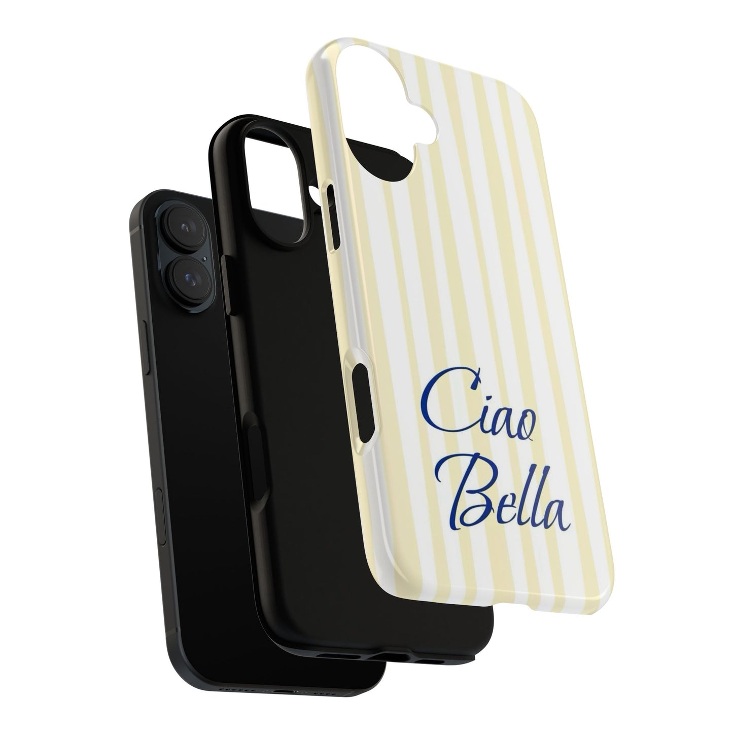 Ciao Bella Phone Case – Striped Elegant Italian Script Protective Cover