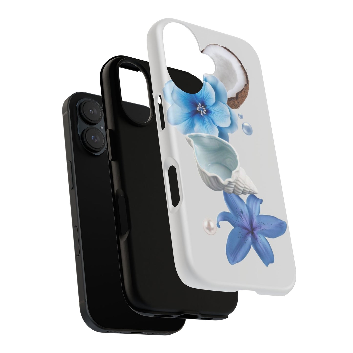 Tropical Blue Floral Phone Case — Coconut, Shell & Starfish Design