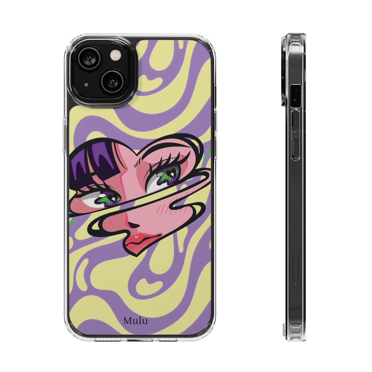 Clear Impact-Resistant Case — Retro Psychedelic Heart Face Design