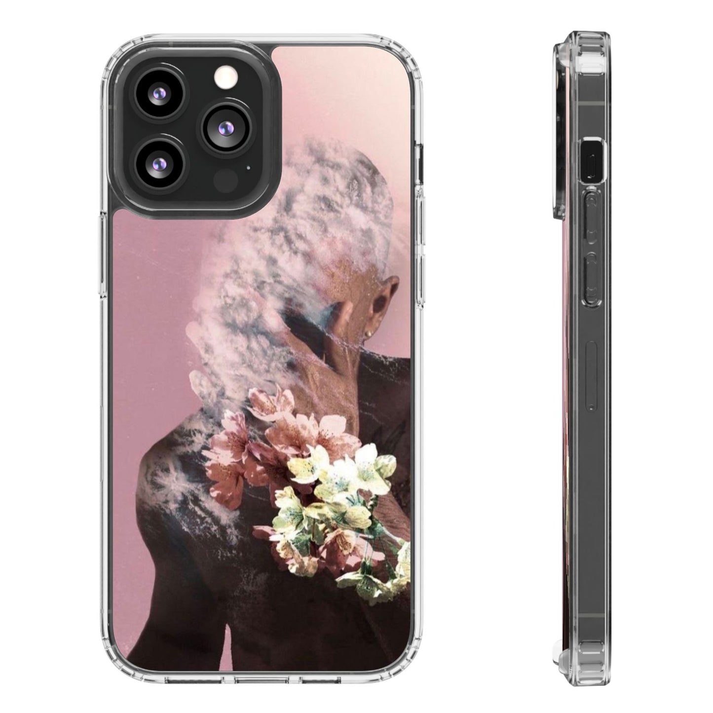 Clear Phone Case — Pink Floral Smoke Art iPhone Case