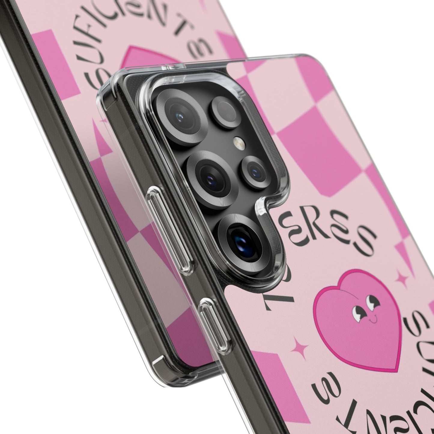 Clear Impact-Resistant Phone Case — Pink Checkerheart “Tu Eres Suficiente” Design