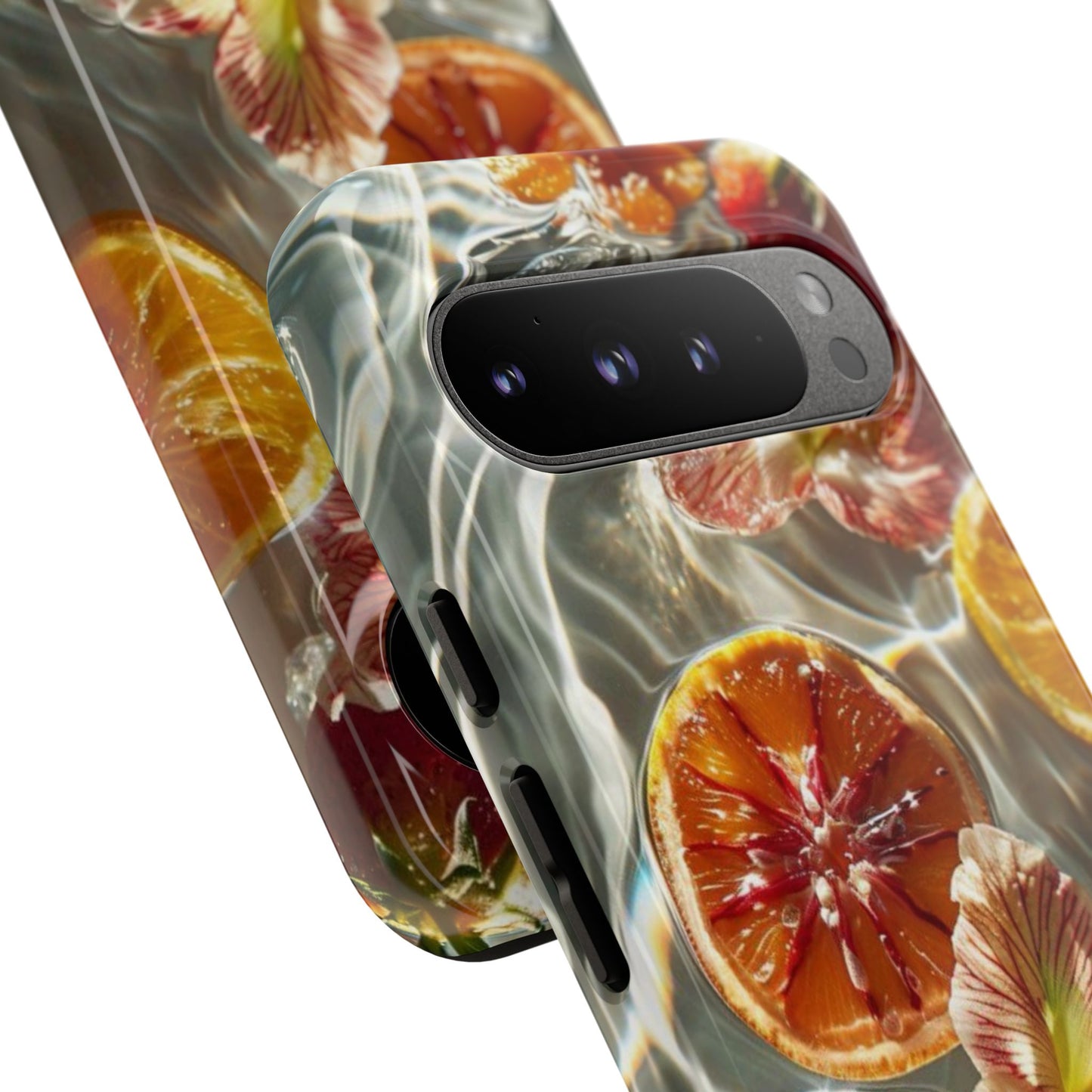 Citrus & Hibiscus Protective Phone Case – Summer Fruit Water Print Tough Case
