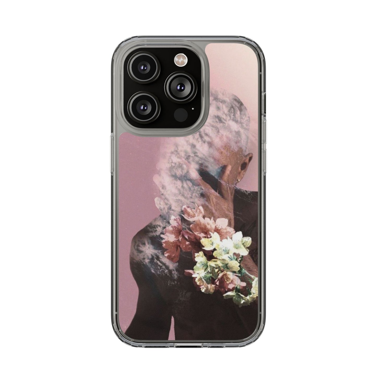 Clear Phone Case — Pink Floral Smoke Art iPhone Case