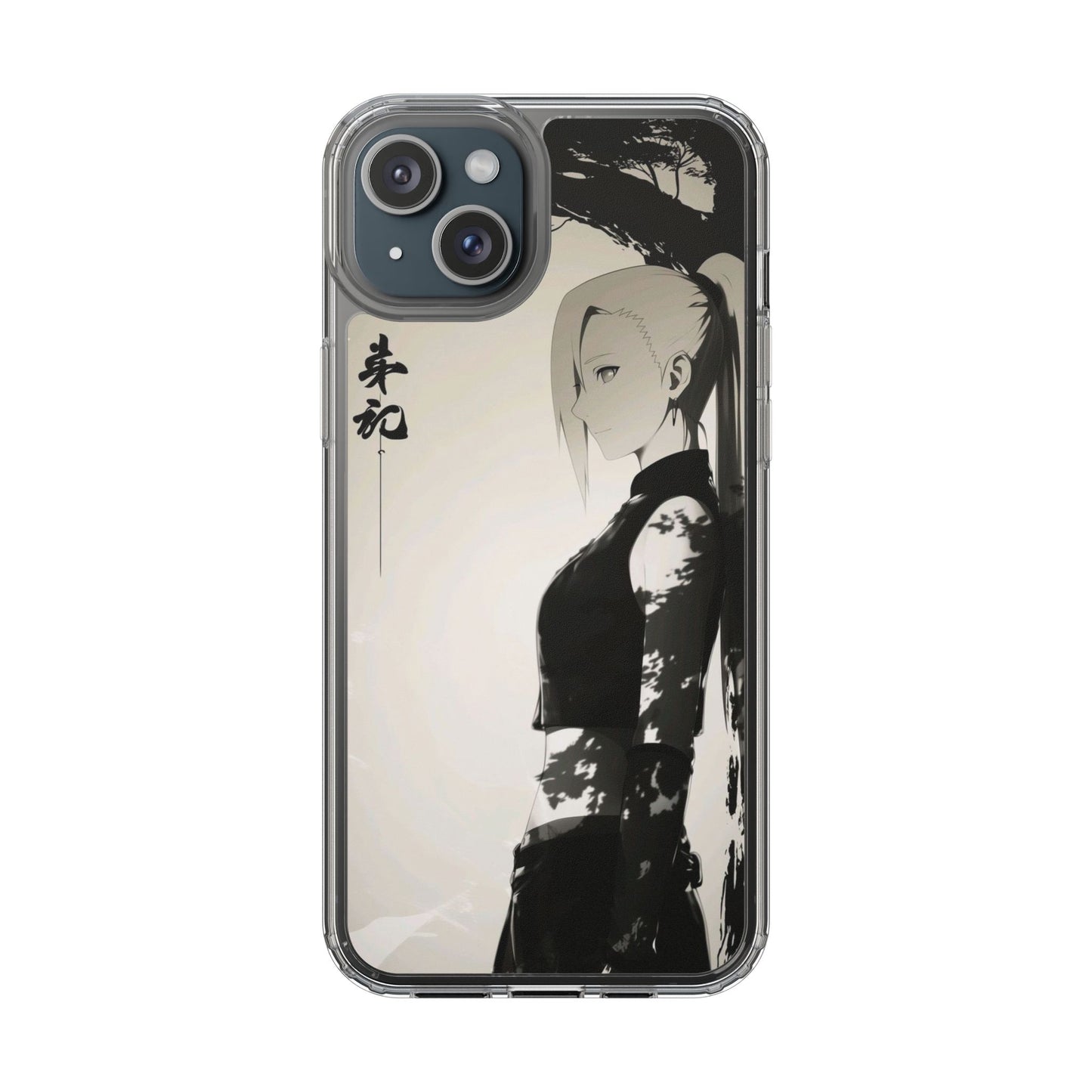 Anime Samurai Clear Phone Case — Monochrome Sumi-E Style